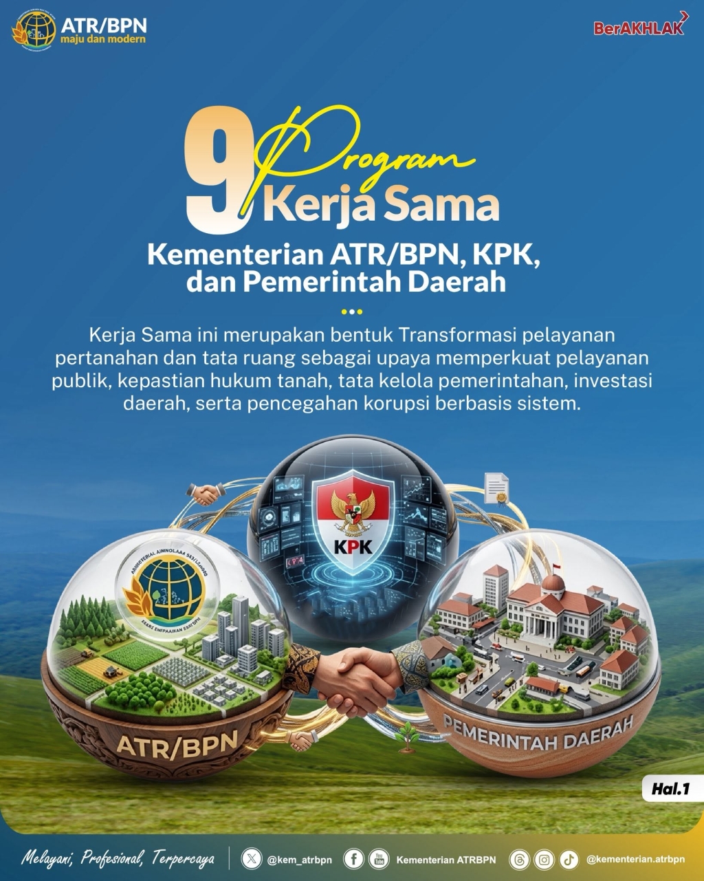 Kementerian ATR/BPN berkolaborasi dengan Komisi Pemberantasan Korupsi (KPK) dan Pemerintah Daerah untuk melaksanakan 9 Program Kerja Sama Transformasi Pelayanan Pertanahan dan Tata Ruang